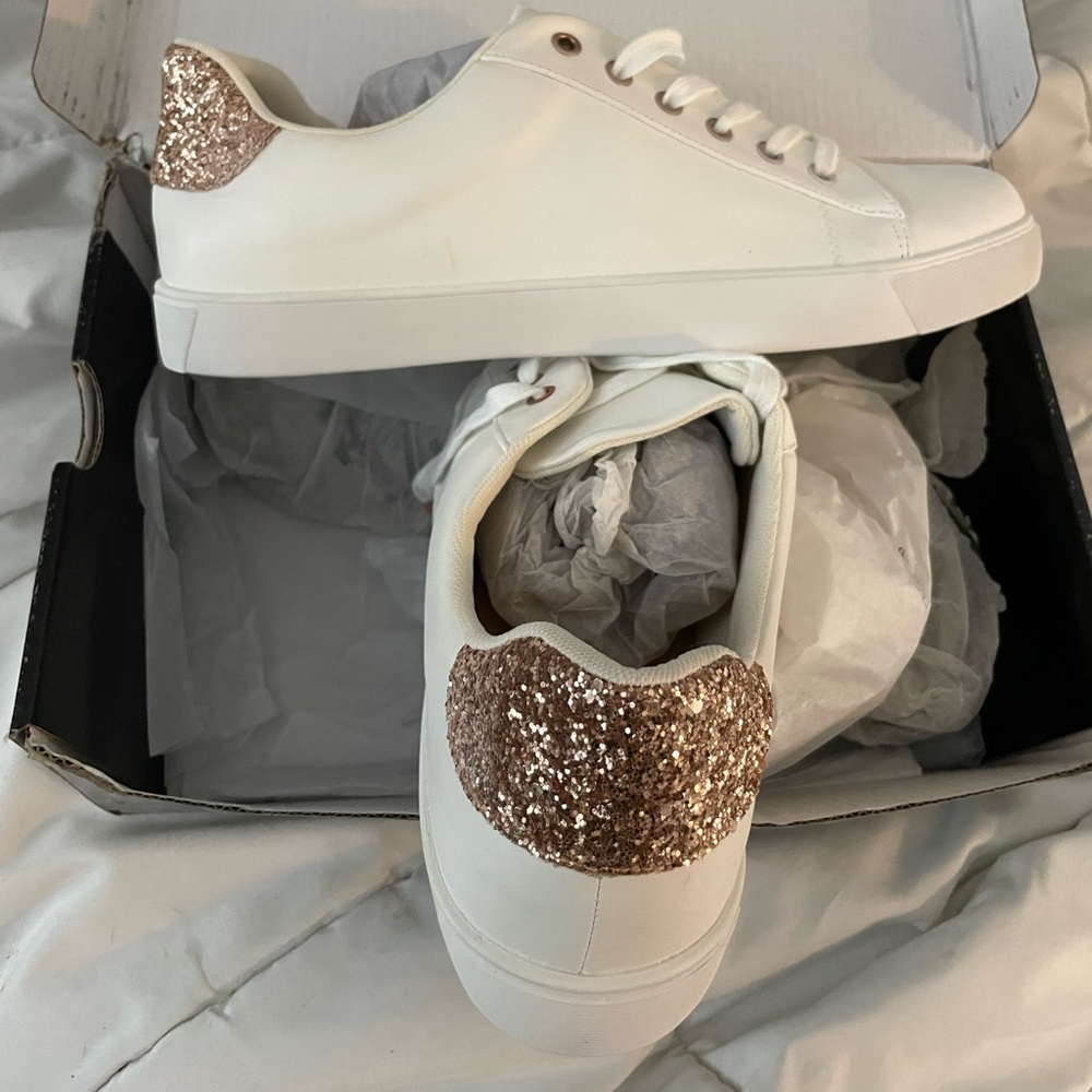 Brand new in box white and rose gold sneakers